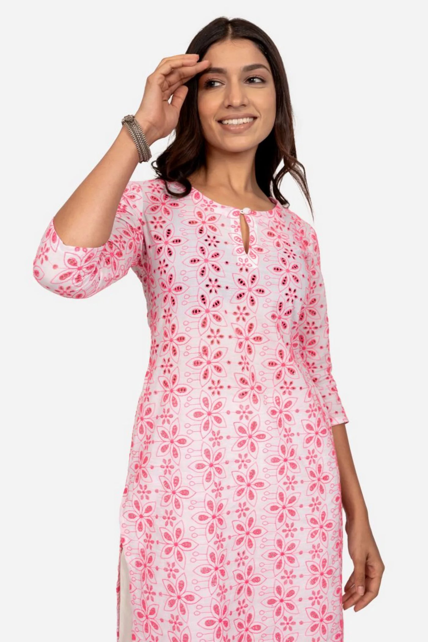 Pink Embroidered Georgette Kurti | Kurti designs, Plain saree with heavy  blouse, Fashion